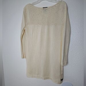 Escada Cashmere - Silk Cream Crew Neck Tunic Sweater Sz S Knit & Sequin Detail.